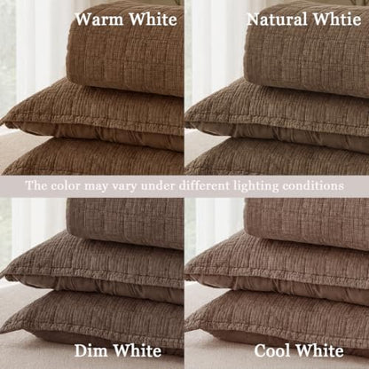 Pre-Washed Cotton Queen Size Quilt Set 90x98 Waffle Textured | Lightweight Breathable Bedspread Coverlet,All Season Bedding Set,Oversized Elegant Design，with 2 Pillow Shams Brown - color: Brown, size: Queen-90x98