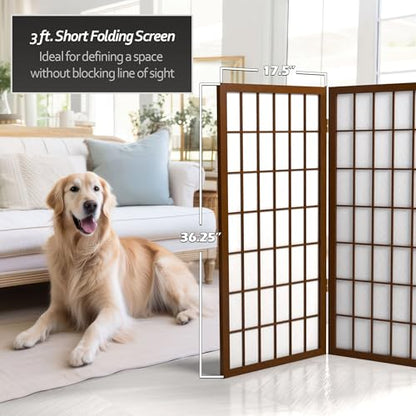 3 ft. Short Window Pane Shoji Screen - Walnut - 3 Panels