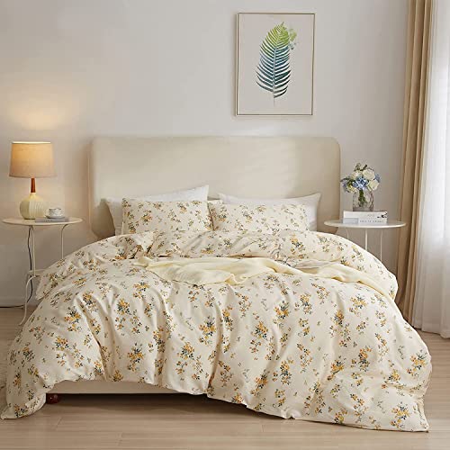 LifeTB Yellow Flower Duvet Cover Set Twin Girls Yellow Floral Duvet Cover Chic Garden Flower Bedding Sets Cotton Botanical Floral Duvet Comforter Cover 1 Twin Duvet Cover with 2 Pillow Shams - color: A5# Yellow Floral, size: Twin(68"x86")