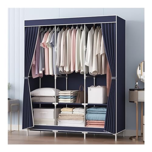 Portable Wardrobe Closet Non-Woven Fabric Cover Standing Closet Covered Clothes Racks for Hanging Clothes (Color : Blue) - color: Blue