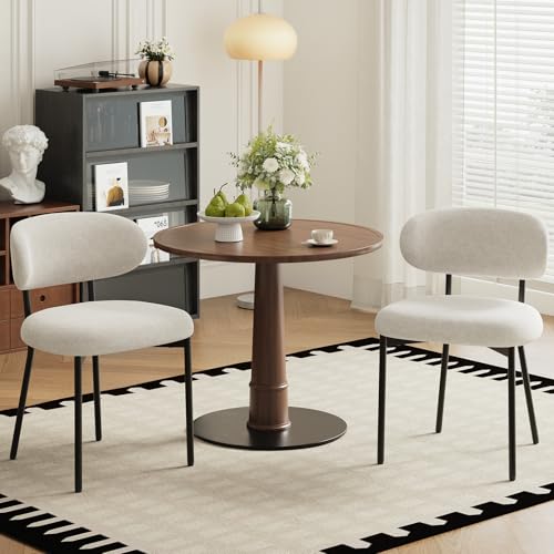 Upholstered Dining Chairs Set of 2, Modern Fabric Kitchen Chairs with Curved Backrest and Cushioned Seat, Sturdy Metal Legs, Modern Dining Chairs for Kitchen Dining Room, Living Room,Beige - color: Beige, size: Set of 2