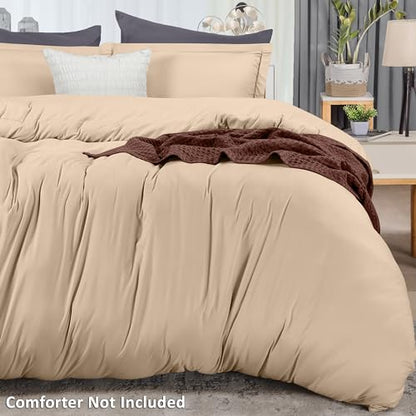 Duvet Cover Full, 3 Piece Cotton Like Polyester With Zipper Closure, Beige | Extra Soft and Breathable, Wrinkle & Fade Resistant, Includes Duvet Cover and 2 Pillow Shams, Comforter Not Included, OekoTex - color: Beige, size: Full - Duvet Cover Set