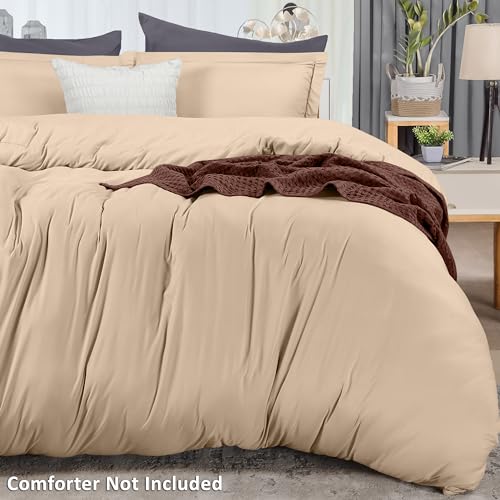 Duvet Cover King, 3 Piece Cotton Like Polyester With Zipper Closure, Beige | Extra Soft and Breathable, Wrinkle & Fade Resistant, Includes Duvet Cover and 2 Pillow Shams, Comforter Not Included, OekoTex - color: Beige, size: King - Duvet Cover Set