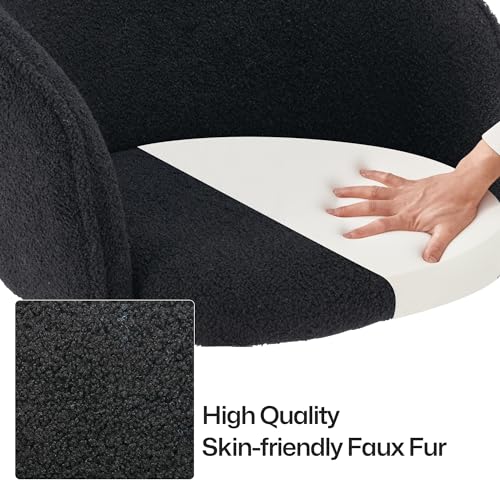 Faux Fur Makeup Vanity Chair,Home Office Desk Chair with Wheels, Blue | Fluffy Swivel Modern Armchair Upholstered Fuzzy Height Adjustable for Teens Women Girls Elegant for Living Room Bedroom - color: Round Black+golden Base