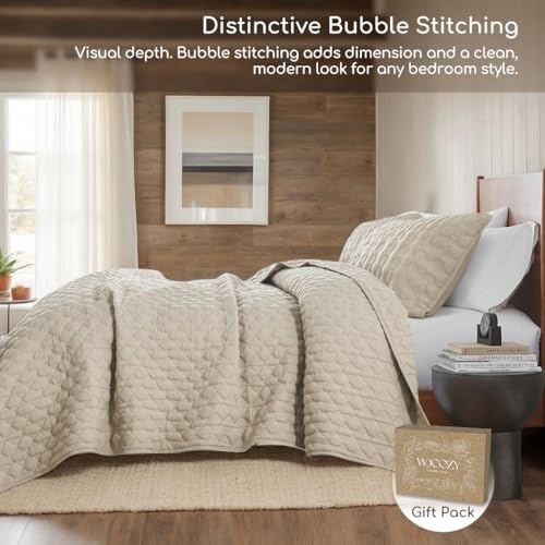 Beige Quilt Queen Size Bedding Sets with 2 Pillow Shams, Lightweight Soft Bedspread Coverlet, Quilted Blanket Thin Comforter Bed Cover, All Season Summer Spring, Tan Cream, 3 Pieces, 90x90 inches - color: Beige, size: Full/Queen