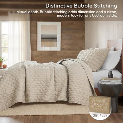Beige Quilt Queen Size Bedding Sets with 2 Pillow Shams, Lightweight Soft Bedspread Coverlet, Quilted Blanket Thin Comforter Bed Cover, All Season Summer Spring, Tan Cream, 3 Pieces, 90x90 inches - color: Beige, size: Full/Queen