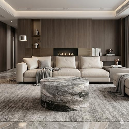Round Coffee Table Living Room Table - Modern Faux Marble Design with Wood Accents in Grey,No Assembly Required - Ready to Use,Space-Saving - color: 24'' Marble Gray, size: 24'' Round Coffee Table