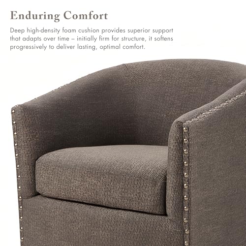 Madison Park Swivel Barrel Accent Chair, Upholstered Curved Back with 7-Inch Thick Woven Cushion, 360° Swivel, Nailhead Trim, Comfy Chair for Living Room, Bedroom, Office, 28" Wide, Chocolate, Tyler - color: Chocolate