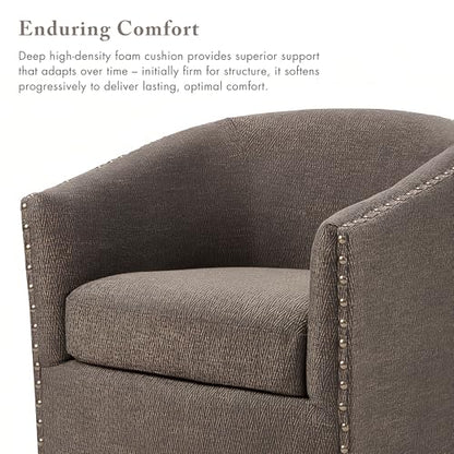 Madison Park Swivel Barrel Accent Chair, Upholstered Curved Back with 7-Inch Thick Woven Cushion, 360° Swivel, Nailhead Trim, Comfy Chair for Living Room, Bedroom, Office, 28" Wide, Chocolate, Tyler - color: Chocolate