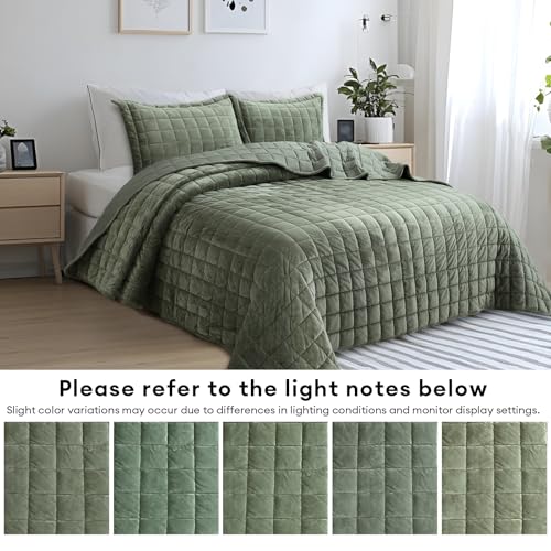 Velvet Quilt King Size, Luxury Soft Bedding Set, Lightweight Cozy Warm Quilted 3-Piece Velvet Coverlet Bedspread Set with 2 Pillow Shams for All Season, Green - color: Green, size: King(98"x106")
