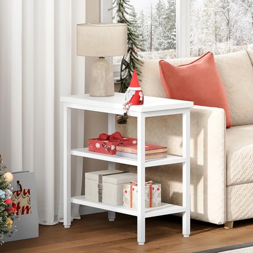 HOOBRO End Table, Simple Rustic Side Table with 3-Tier Storage Shelf, Narrow Nightstand for Small Spaces, Easy Assembly, for Living Room, Bedroom, Industrial Design, White WT14BZ01 - color: White