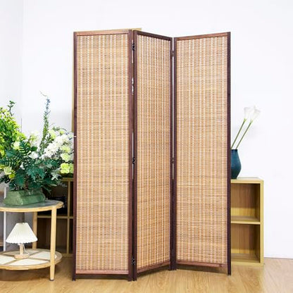 3 Panel Bamboo Room Divider Screen,5.6 FT Tall Bamboo Divider Folding Panel Screen,Freestanding Panel Divider for Room Seperation,Brown - color: Brown, size: 3 Panel