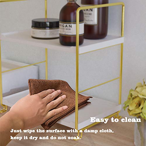 2-Tier Kitchen Spice Rack - Freestanding Stackable Bathroom Countertop Storage Shelf - Cosmetic Organizer Holder- Square Standing Rack (Golden) - color: Golden