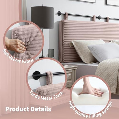 King Headboard Only, Wall Mounted Hanging Upholstered Bed Head Board | Modern Vertical Channel Design of Fine Flannel, Elegant Pink Fluted Headboard for Bedroom (Pink, King Size) - color: Flannel/Pink, size: King