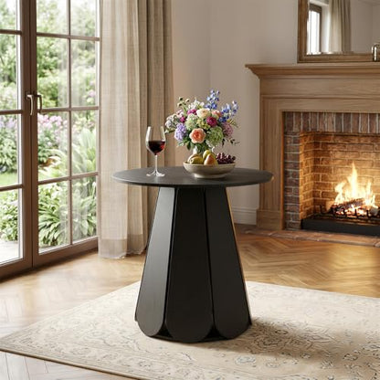 31.5" Round Dining Table, Small Circle Kitchen Table for 2-4 People, Modern Farmhouse Wood Dinning Room Tables with Pedestal Base, Space Saving Dinner Tables for Small Spaces, Mesa de Comedor, Black - color: Black