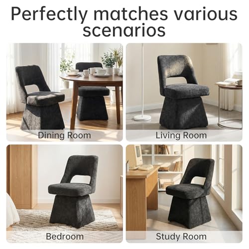 VKNOW Upholstered Swivel Dining Chair with Curved Open Back | Modern Dining Room Chairs with Chenille Fabric, Space-saving, Easy Assembly, for Dining Room, Living Room, Bedroom, Black - color: Black