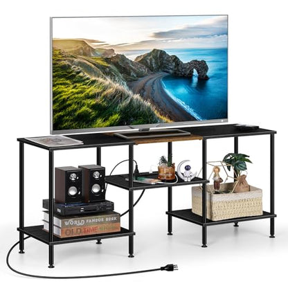 OYEAL Black Bedroom TV Stand with Power Outlets up to 50 inch TV, Small Entertainment Center Stand with Storage Modern Media TV Console Table for Living Room Bedroom - color: Black