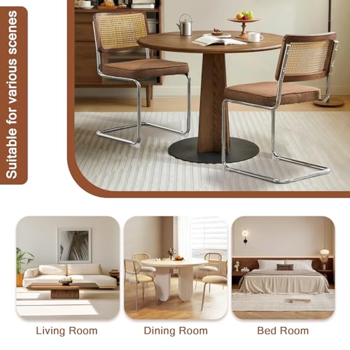 Rattan Dining Chairs Set of 2,Linen Cesca Chair Kitchen Chair,Coffee1 | VICBARLEY Mid Century Modern Dining Chairs,Wood Cane Backrest&Chrome Base,Upholstered Side Chair for Dining Room,Kitchen - color: Coffee1, size: Set of 2