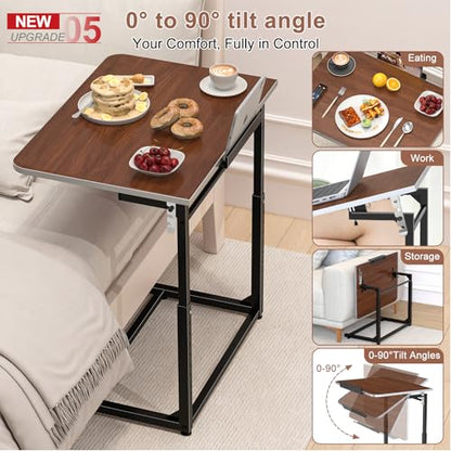 Tv Tray Table Set of 2,Extra Large Dinner Food Tray Table,Couch&Bed Eating Desk,Heavy Duty Folding Laptop Side Table with 8Height&90° Tilt Adjustable,C-Shaped End Table with Phone Slot Walnut - color: Walnut Wood Color, size: 2 Pack
