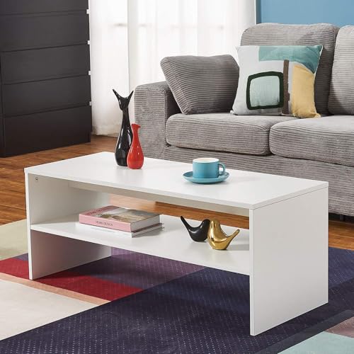 Panana 2-Tier Coffee Table Simple Couch Sofa Side End Table Tea Accent Table for Living Room Office, 39.4" x 15.7" x 15.7" (White) - color: White