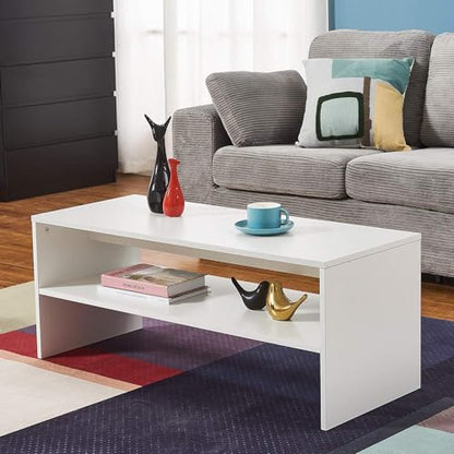 Panana 2-Tier Coffee Table Simple Couch Sofa Side End Table Tea Accent Table for Living Room Office, 39.4" x 15.7" x 15.7" (White) - color: White