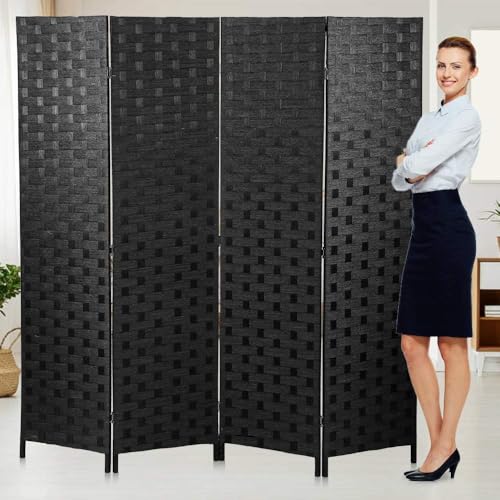 Room Dividers Folding Screens Privacy Screen Room Panel 4 Panel Partition Wall Tall Room Divider for Living Room Bedroom Study Portable Room Seperating Home Furniture Wall Dividers, Black - color: Black