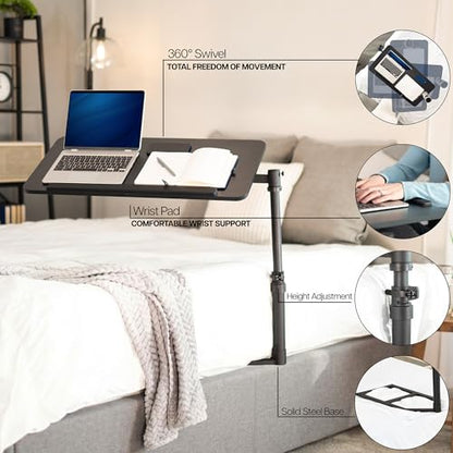 Height Adjustable Under Mattress 30 inch Bedside Desk, Works with Lofts and Beds Without Frames, Tilting Desktop, Fits Laptops, Books, and More, Black - size: 30"