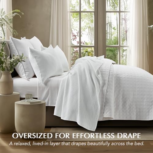 100% Cotton Waffle Coverlet Set, Queen Size, Bright White | Soft Premium Waffle Weave Cotton Bed Blanket, Lightweight Oversized Bedspread, All Season 3-Piece Bedding Set with 2 Shams - color: Bright White, size: Full/Queen (92" X 96")