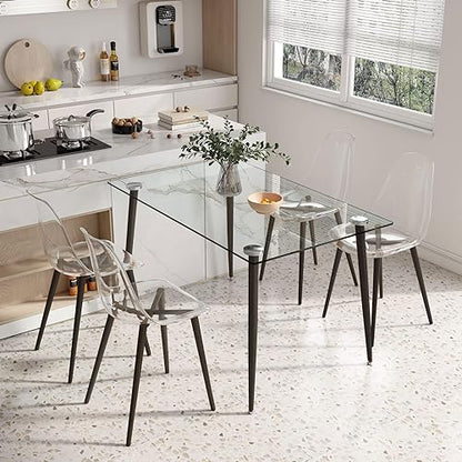 Baysitone Clear Dining Chairs Set of 8, Modern Kitchen Chairs with Transparent Seat, Acrylic Accent Side Chairs with Plating Metal Legs for Dining Room, Kitchen, Living Room with Black - color: Black, size: Set of 8