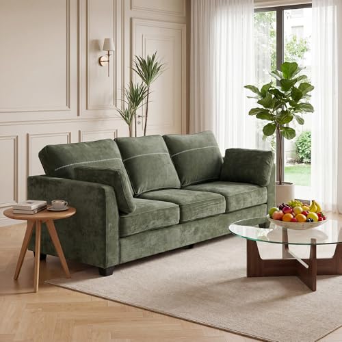 89" Sofa, Chenille 3-Seater Sofa with 2 Pillows, Green | Easy Assembly, Pocket Spring Cushions, Comfy Modern Small Couch for Living Room, Bedroom, Apartment, Office - color: Green, size: 89" 3-Seater Sofa
