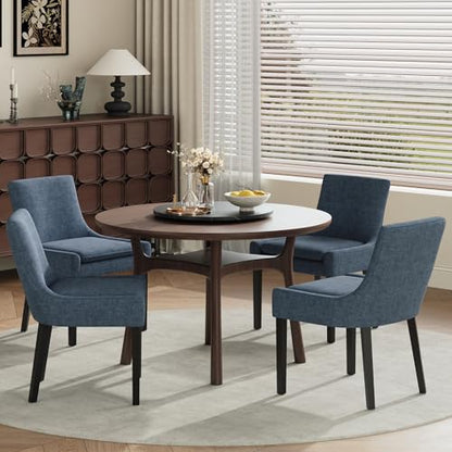 COLAMY Modern Dining Room Chairs Set of 4 with Mid Back and Wood Legs, Upholstered Kitchen Chairs for Dining Room/Living Room, Blue - color: Blue, size: Set of 4