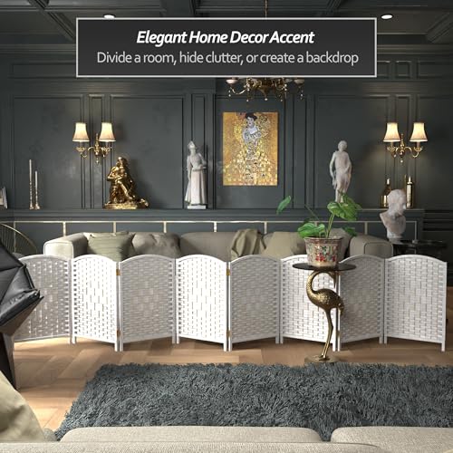 Red Lantern 2 ft. Short Diamond Weave Fiber Folding Screen - White - 8 Panel - color: White, size: 8 Panel