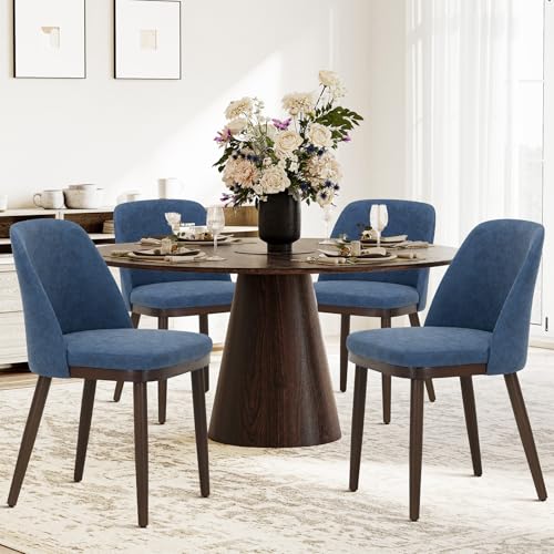 COLAMY Upholstered Dining Chairs Set of 4, Modern Kitchen Chairs with Back, Leather Side Dining Room Chairs with Wood Legs for Kitchen Dining Room Restaurant,Blue - color: Blue, size: Set of 4
