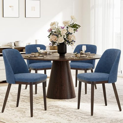 COLAMY Upholstered Dining Chairs Set of 4, Modern Kitchen Chairs with Back, Leather Side Dining Room Chairs with Wood Legs for Kitchen Dining Room Restaurant,Blue - color: Blue, size: Set of 4