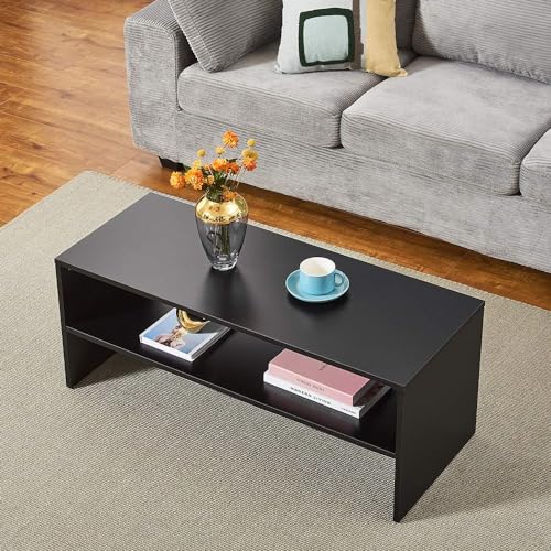 Panana 2-Tier Coffee Table Simple Couch Sofa Side End Table Tea Accent Table for Living Room Office, 39.4" x 15.7" x 15.7" (Black) - color: Black