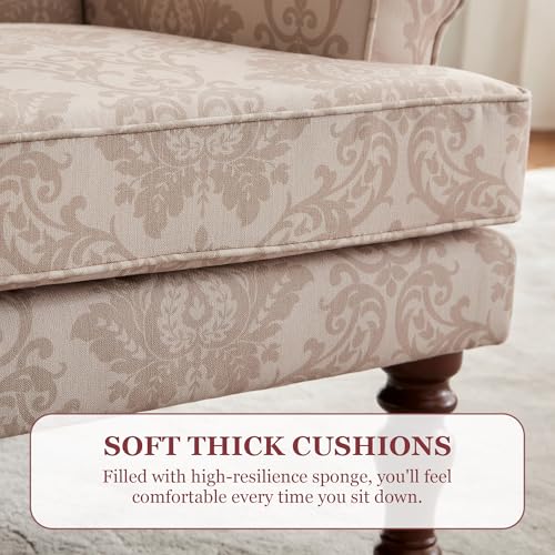 HUIMO Printed Wingback Accent Chair, Linen Upholstered High Back Armchair, Comfy Reading Chair for Living Room Bedroom Study, 300lbs Weight Capacity (1, Brown Floral) - color: Brown Floral