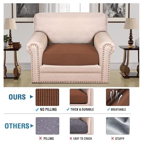 H.VERSAILTEX Super Stretch Individual Seat Cushion Covers Sofa Covers Couch Cushion Covers Slipcover Sets Thick Jacquard Textured Twill Fabric (1 Piece Chair Cushion Cover, Caramel) - color: Caramel, size: 1 Cushion Chair