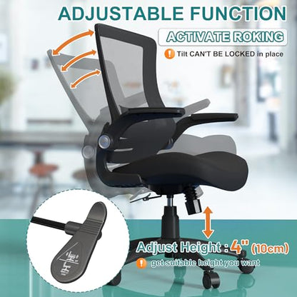 Ergonomic Mesh Swivel Office Study Home Desk Task Computer Chair with Flip up Arms Rolling Wheels for Heavy People - style: Foam cushion