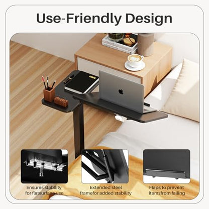 Simple Deluxe Standing Rolling Desk with Hidden Casters, Height Adjustable Pneumatic Mobile Laptop Desk, Tilting Bedside Table for Laptop, Overbed Bedside Table Hospital Home Use, Black - color: Black, style: Tiltable