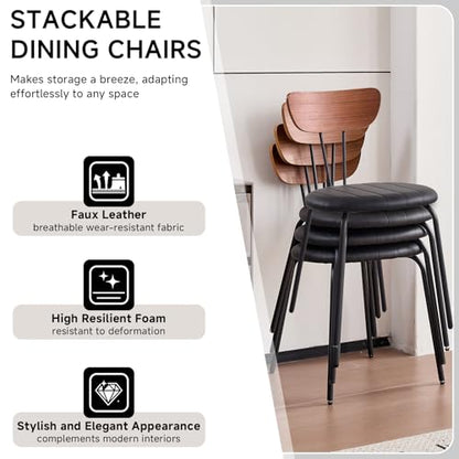 Stackable Guest Chairs Set of 4, Upholstered Waiting Room Chairs with Metal Legs for Reception, Breakroom, School, Meeting, Office - color: Deep Black, size: Set of 4