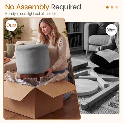 Giantex Round Ottoman with Storage, 360° Swivel Velvet Vanity Stool with Removable Lid, Wood Frame & Legs, Ottoman Foot Rest for Living Room, Bedroom, Makeup Room No Assembly (Gray & Walnut) - color: Gray & Walnut