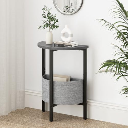 Small Round Side Table End Table, Tall Accent Table with Storage Basket, Set of 2 Half Round Table Half Moon Tables, Coffee Bedside Table Modern Nightstand for Living Room Bedroom Gray Walnut - color: Gray Walnut