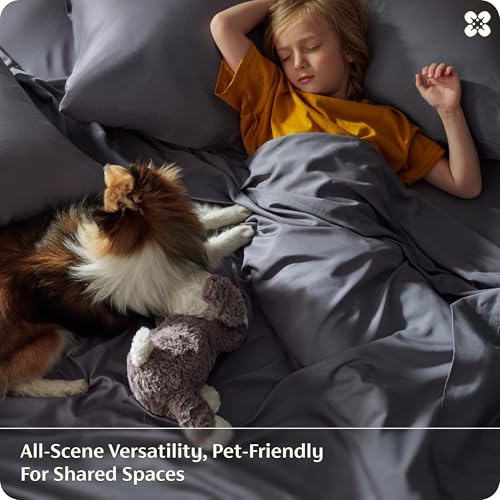 Bedsure PureWoven 100% Rayon Derived from Bamboo, King Size Sheets Set | Cooling Sheets for Hot Sleepers, Breathable & Silky Soft, 16" Deep Pocket, Hotel Luxury Bedding, Dark Grey - color: 01 - Dark Grey, size: King
