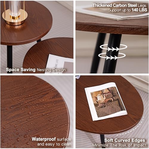 2 Pcs Small Oval Coffee Table,31.5" Retro Walnut Coffee Tables Nesting Tables Set,Easy Assembly Mid Century Modern Coffee Tables for Living Room Office,Coffee Table and End Table Sets - color: Oval-walnut