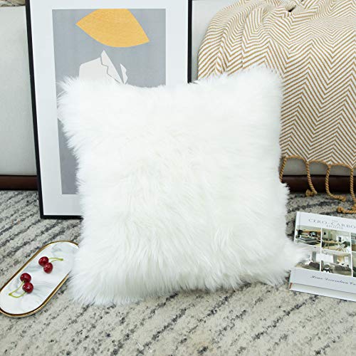 LIGICKY Luxury Series Soft Faux Fur Throw Pillow Cover Decorative Square Plush Pillow Case Cushion Cover for Couch Sofa Bed, 16" x 16" White - color: White, size: 16" x 16" (Pack of 1)