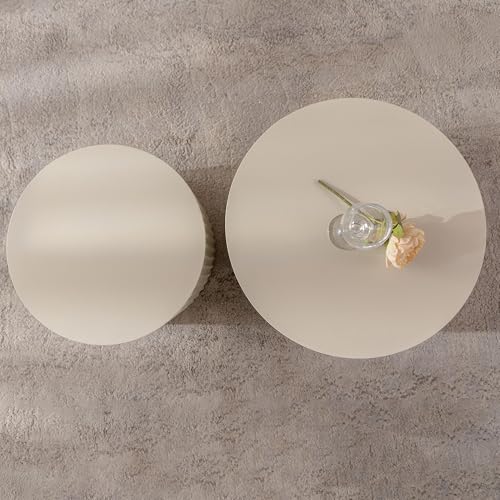 Nesting Coffee Table Set of 2, Round Wood Coffee Table and End Table Sets, Modern Double Circle Modular Accent Center Tea Table for Living Room Bedroom, （Beige + Cream, 27.56" & 19.69" - color: 27.56" & 19.7"-beige