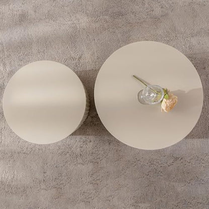Nesting Coffee Table Set of 2, Round Wood Coffee Table and End Table Sets, Modern Double Circle Modular Accent Center Tea Table for Living Room Bedroom, （Beige + Cream, 27.56" & 19.69" - color: 27.56" & 19.7"-beige
