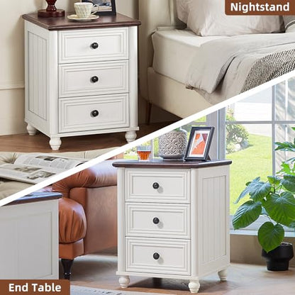 RWYHG 18" Night Stand with 3 Drawers, Farmhouse Modern Nightstand | White Bedside Table, Open Storage Shelf, Solid Wood Legs, Bed Side End Tables for Bedroom Living Room - color: Elegant White, style: 3 Drawers