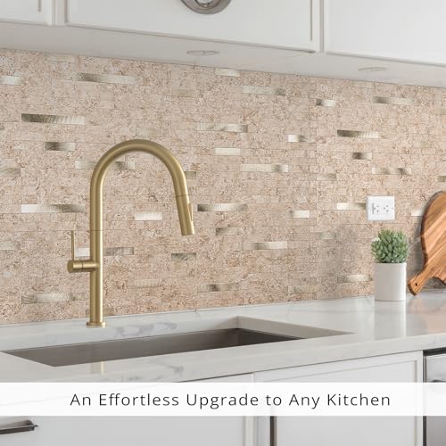 StyloVue 20 Sheets Peel and Stick Backsplash for Kitchen, 2026 Upgraded Classic Travertine Beige with Gold Metal Accents, Stick on Tile for Kitchen Backsplash, RV, Fireplace - color: Travertine Beige