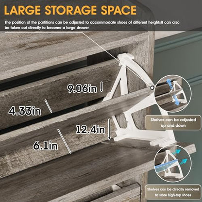 Maupvit Shoe Storage Cabinet with 3 Flip Drawers, Freestanding Organizer with Metal Legs for Entryway, Narrow Shoe Rack Cabinet, Light Rustic Oak - color: Light Rustic Oak, style: 3-Drawers